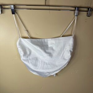 Glassons Diamanté Silk Halter Top Size 8 White Backless Bow Y2K Festival Boho